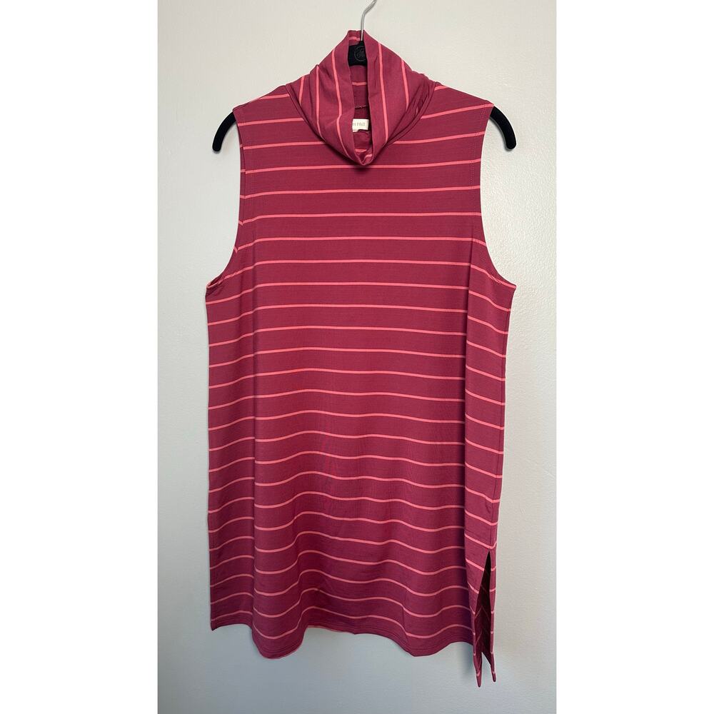 Garnet Hill Mock Neck Sleeveless Split Hem Striped Tunic Top Large
